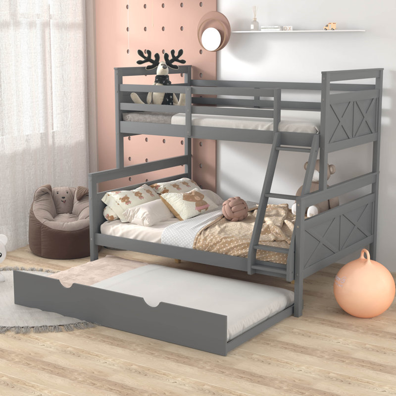 Falzetta Kids Twin Over Full Bunk Bed with Trundle, Gray