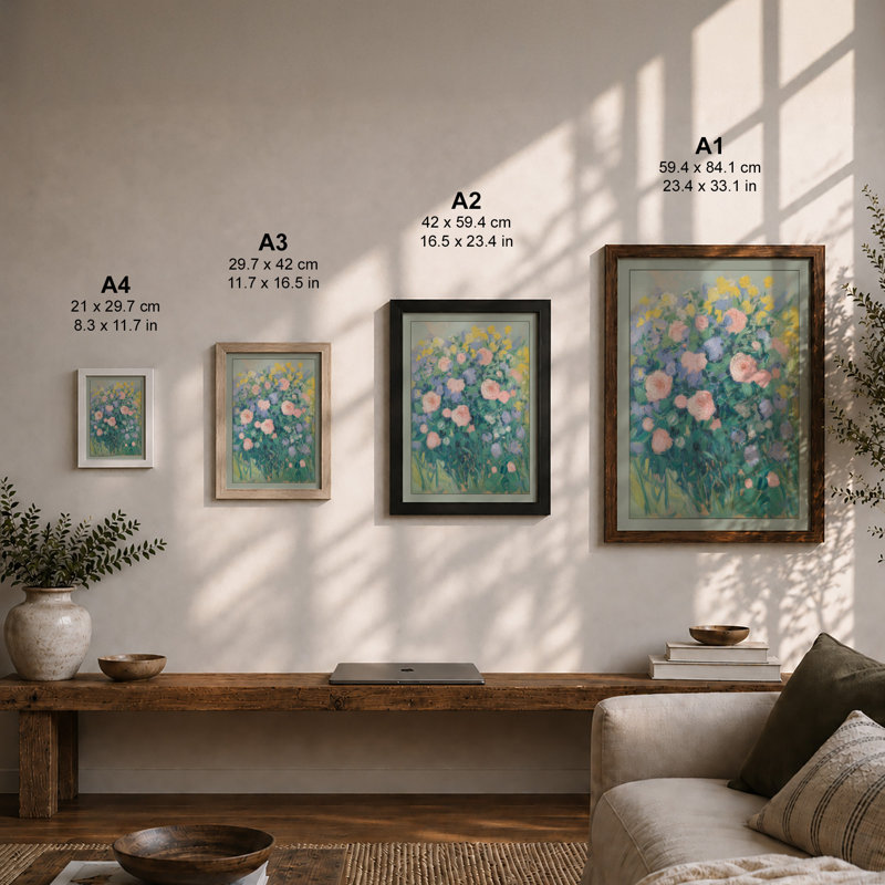 Abundance of Roses Botanical - Framed Print, A2 - 59.4 x 42.0 cm, Walnut