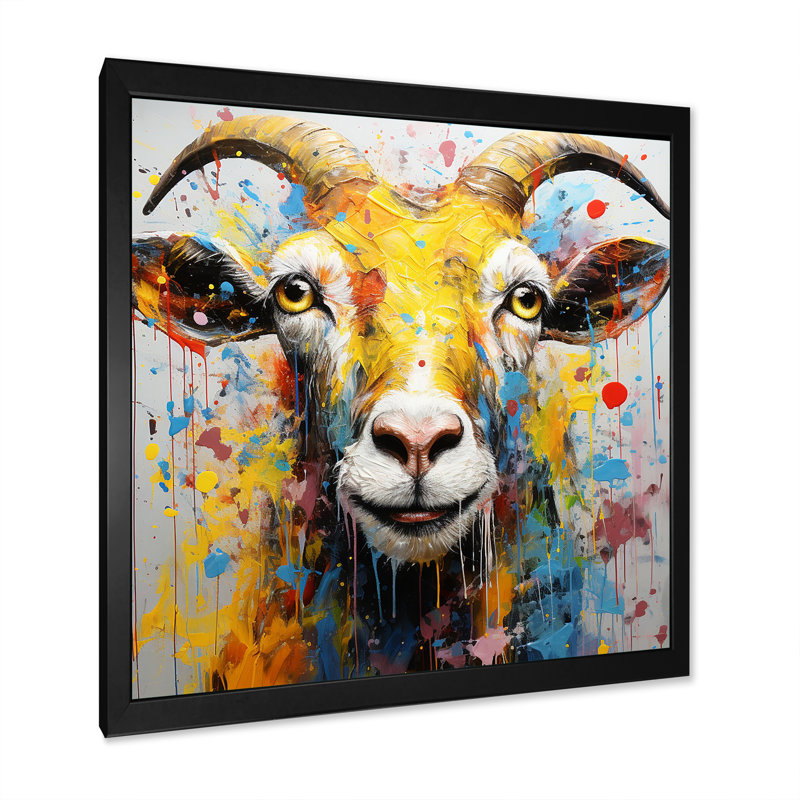 Jaune jaune, art de chèvre, art mural, Cadre simple noir, H 16 po x l 16 po x P 1 po
