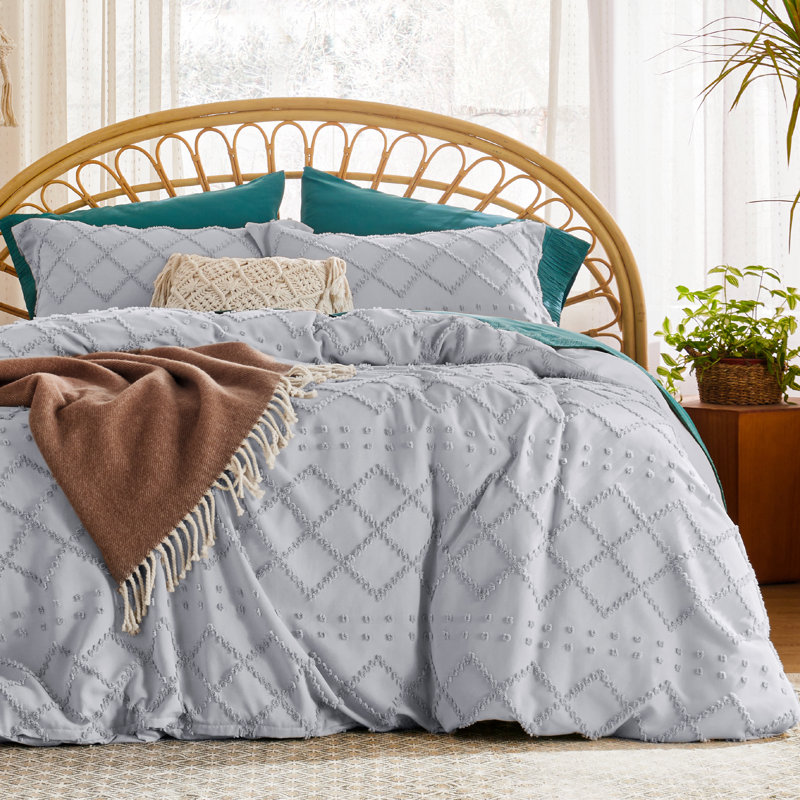 Bedsure Boho Duvet Cover Set For All Season, Light Grey, Queen Duvet Cover + 2 Standard Pillow Sham
