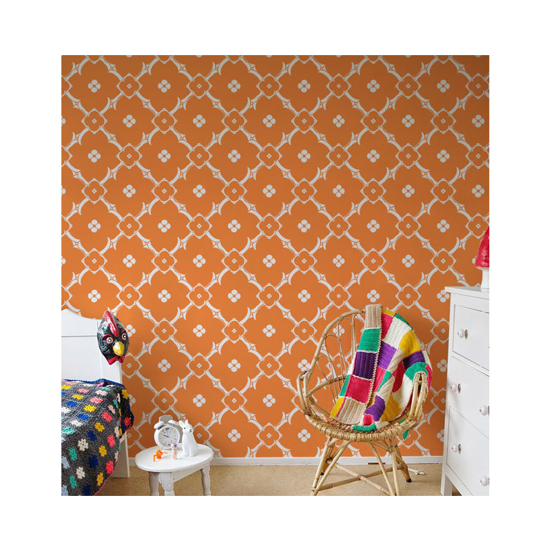 Roll 250X104cm Kitchen Livingroom Bedroom Mural - Orange Moroccan Flowers Delicate, 250 x 250cm