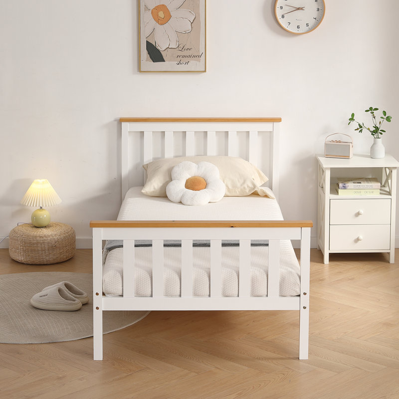 Shane Solid Wood Bed, Single (3'), White/Caramel