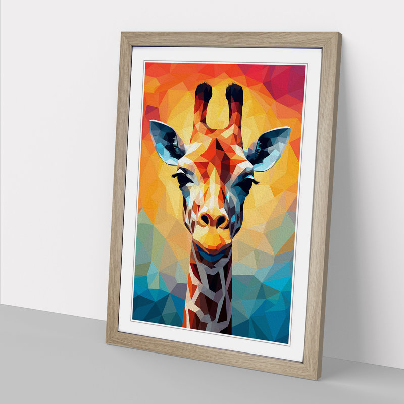 Giraffe Geometric Art - Framed Print, 46cm H x 34cm W, Oak Framed