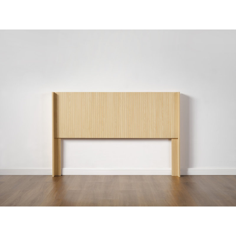 Modern Farmhouse Wood Headboard Fluted Panel Wingback Wall-Mounted Solid Wood&MDF, Queen, Black Woodgrain