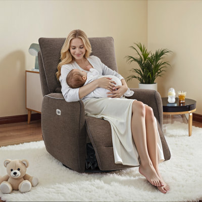 Power Swivel Glider Power Recliner Chair, Electric Rocker Recliner Chairs with USB Ports For Nursery, Fabric