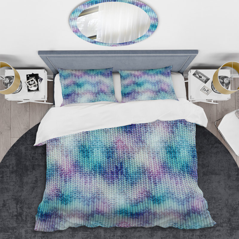 Blue knitted Chevrons - Abstract Duvet Cover Set - Microfiber Polyester