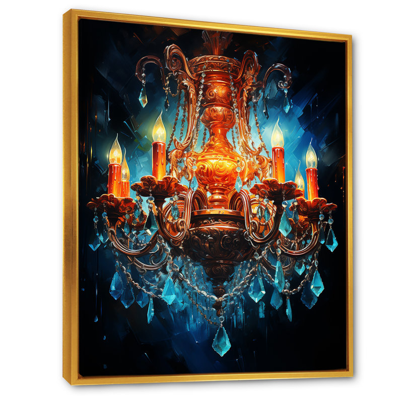 Luminaire bleu lustre cristallin Elegance - lustre, art mural, Cadre flottant doré, H 40 po x l 30 po x P 1,5 po