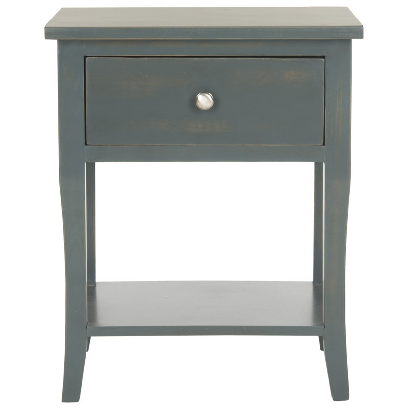 Joanna Solid Wood End Table with Storage, Dark Teal