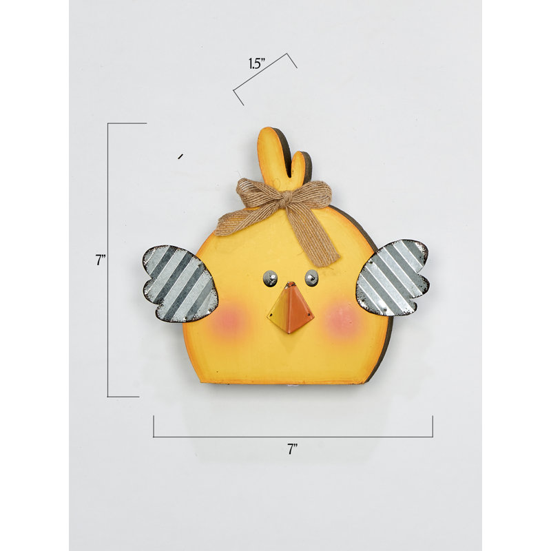 Poussin de bois et de métal, H 7 po x l 7 po x P 1,5 po