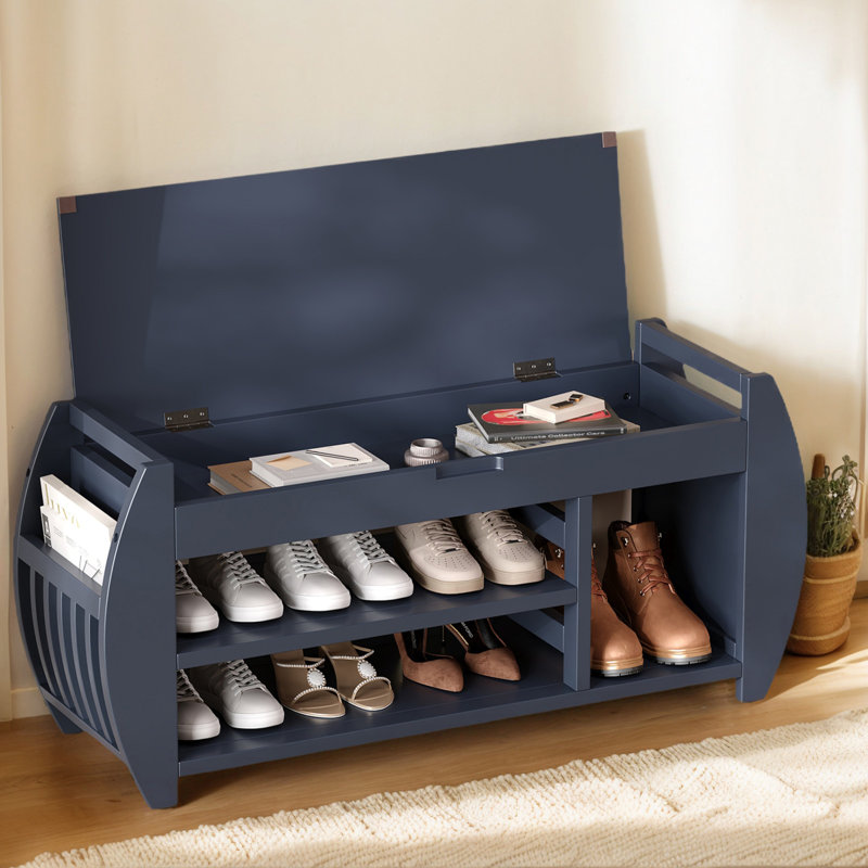 Banc de rangement en tissu, H 18,28 po x l 42 po x P 13 po, Marine antique