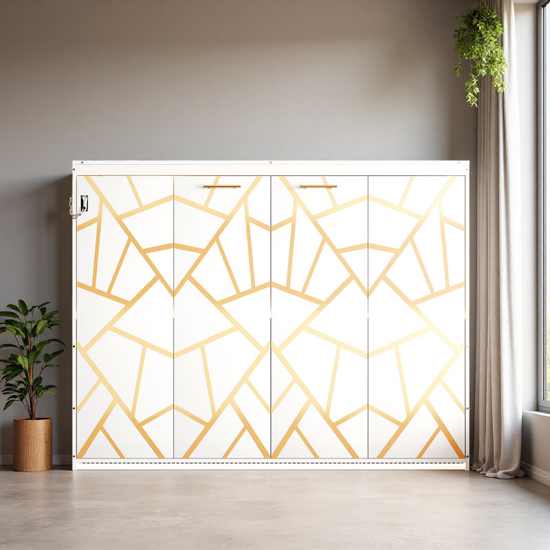Lit escamotable moderne pliant sur le côté avec motif imprimé tendance, éclairage DEL sous le lit et prise USB intégrée - conception peu encombrante