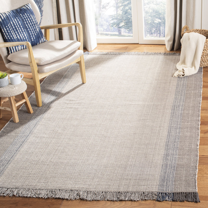 Tapis rayé en coton tissé à la main Zoltan, Rectangle 8 pi x 10 pi