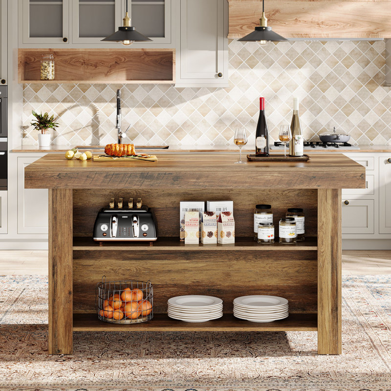 55.12 " W Kitchen Island, Brown