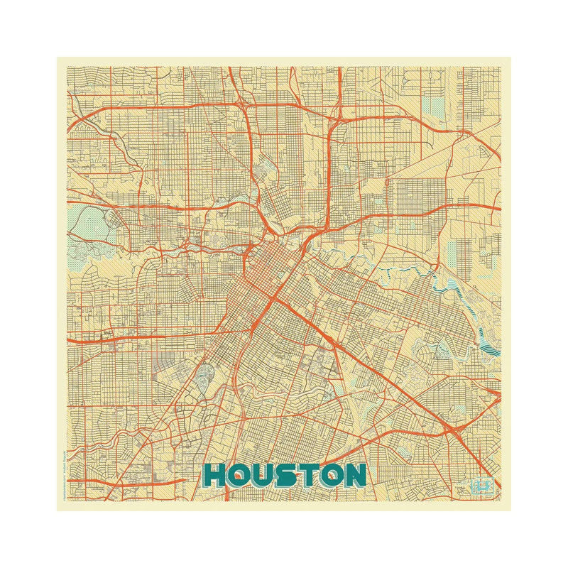Houston Retro Urban Blueprint Map by Hubert Roguski - Wrapped Canvas Print, 30.48 cm H x 30.48 cm W