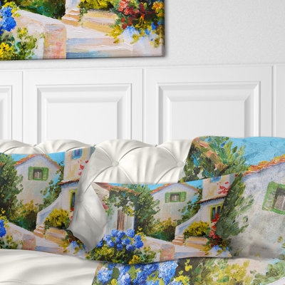 Maisons près de la mer - Coussin décoratif à imprimé paysage