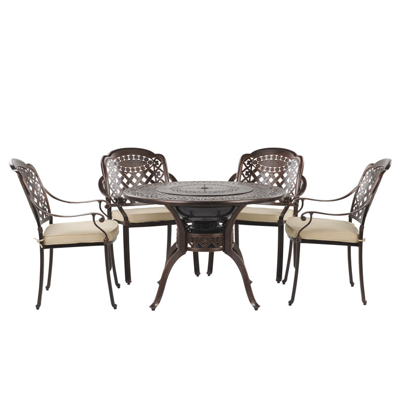 Frame 4 - Person Patio Dining Set with Round Table , Cushions Included
