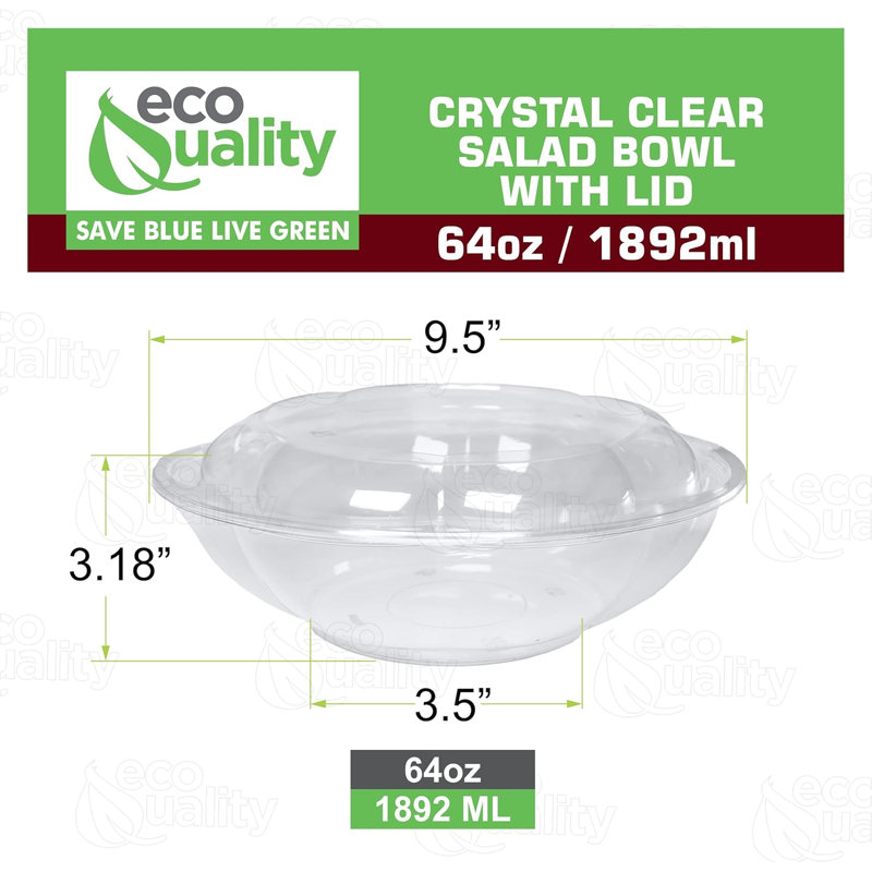  Saladier 64 oz transparent avec couvercles et fourchette - pour le déjeuner, les salades, les fruits et la préparation des repas (75)