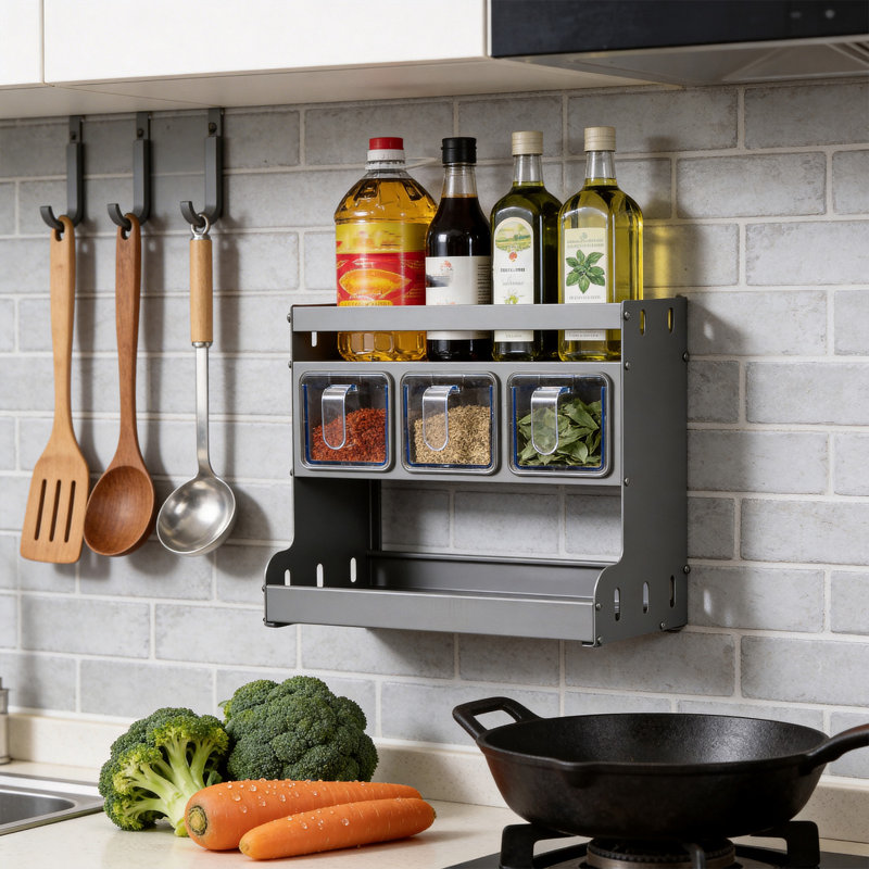 Wall Mounted Required Spice Rack, 28.5cm H x 26cm W x 15cm D