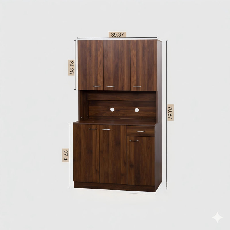 Unité de rangement 70,87 "pour vêtements et cuisine, avec 6 panneaux, 1 tablette ouverte et 1 compartiment de rangement pour les couchettes, finition noyer