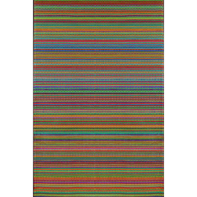 Tapis rayé multicolore intérieur / extérieur réversible, résistant aux rayons UV, matériau 100% recyclé