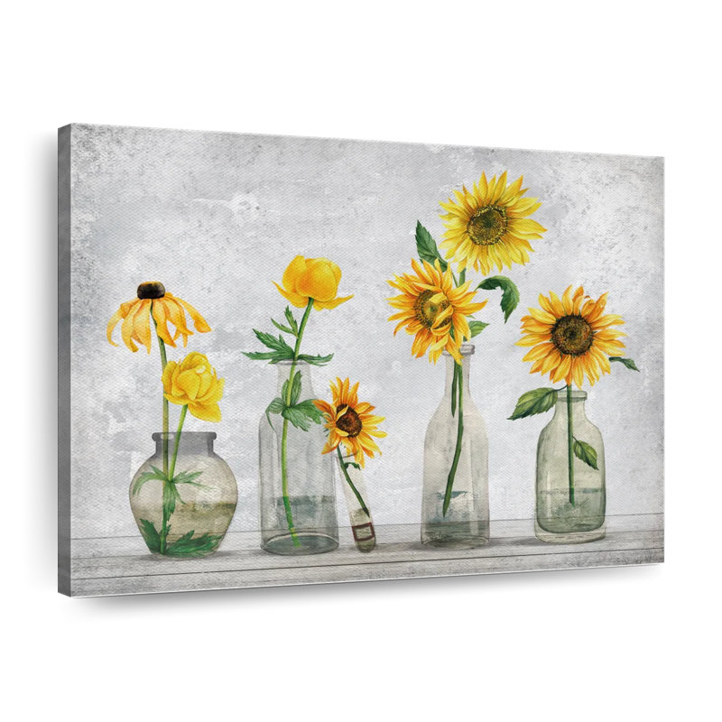 Tournesols dans un vase sur toile, H 45 po x l 36 po x P 1,25 po