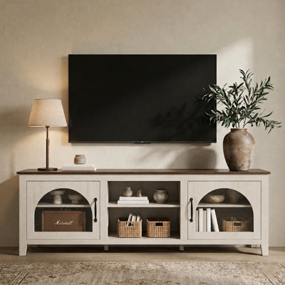 Meuble télé 70 po avec rangement et porte en verre arqué Alba