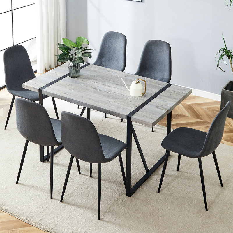 Rectangular Pedestal Dining Table Set, Dark Grey, 7