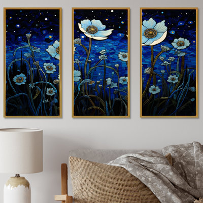 Ensemble de salon d'art mural au clair de lune Flower Field Dreams II - Fleurs sauvages