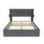 Full Size Storage Bed, Modern Headboard With Gas Lift, Ports, Dark Grey Fabric Bed Wingback, Linen Covering, No Box Spring Required-432227629-432227631