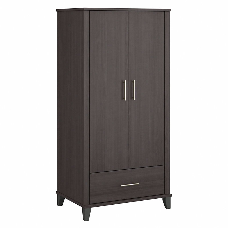 Armoire de cuisine Katia avec portes et tiroir, Gris orage / argent