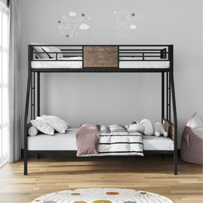 Lits simples superposés, cadre de lit superposé en métal avec garde-corps de sécurité et 2 échelles pour enfants, cadre en métal robuste et supports de panneau de protection, aucun sommier requis, assemblage facile