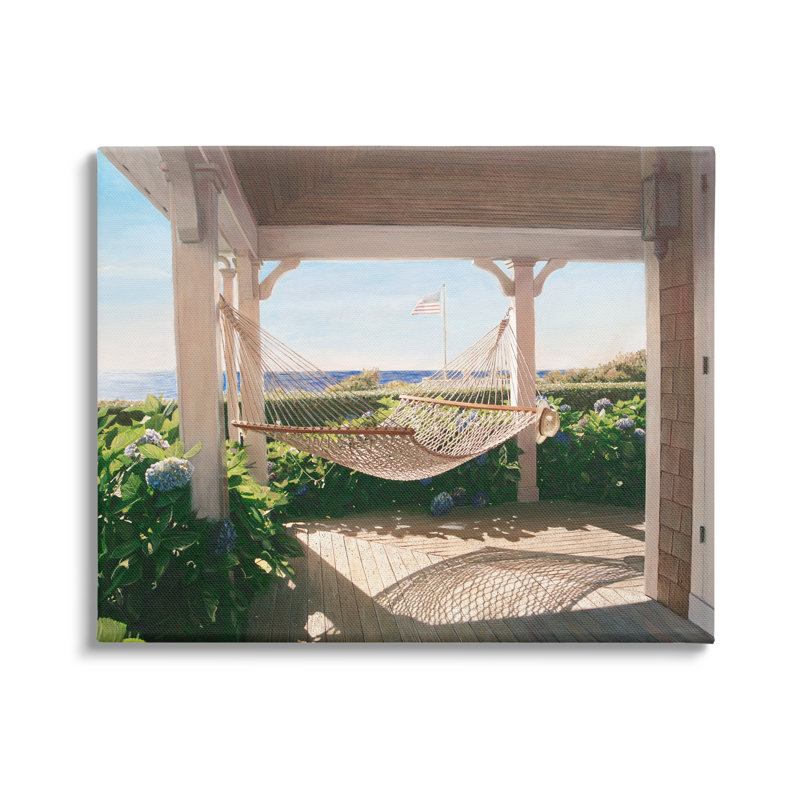 Tranquil Hammock Warm Sunlit Porch Landscape Canvas Art