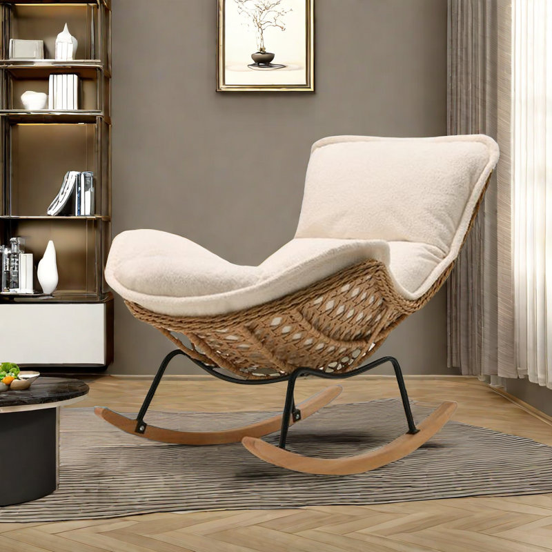 Chaise berçante en alliage PE tissé, Blanc cassé
