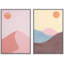 Soleil et lune au-dessus des dunes de sable pastel, géométrique, minimaliste, Mid-Century, moderne-100707292-100707295