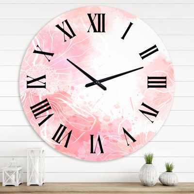 Abstract Pink Flowers Splashes I - Modern wall clock