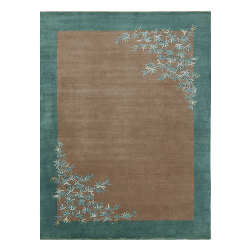 Rug & Kilim’S Chinese Art Deco Rug In Brown And Teal, With Floral Patterns, Rectangle 6' x 9'