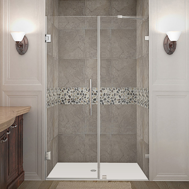 Porte de douche à charnière sans cadre 72 "Nautis, Acier inoxydable, Transparent, 45"