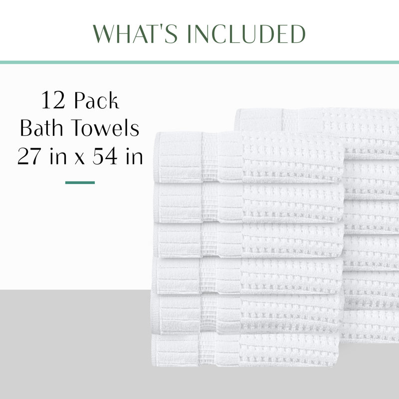 Willow 12 Pieces Towel Set – 100% Combed Cotton, Premium Quality 630 GSM, White, Ultra-Soft & Highly Absorbent (12 Bath Towels)