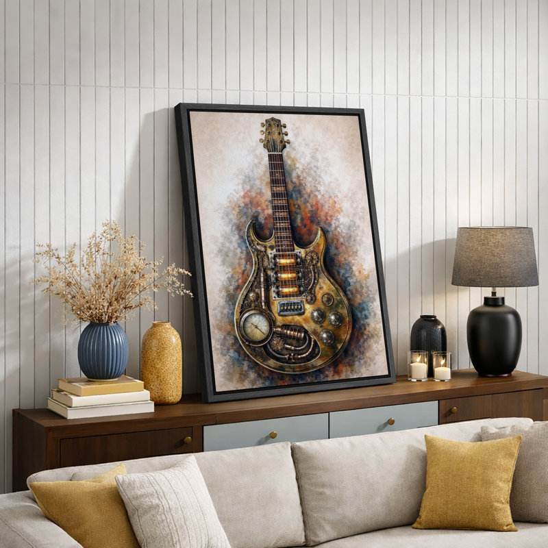 Illustration de musique de guitare électrique de style Steampunk, images de salon, impression sur toile encadrée, impression numérique