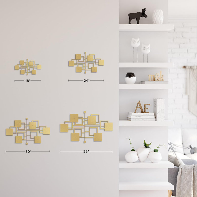 Wall Decor Metal, Gold, 12" H x 24" W x 0.05" D