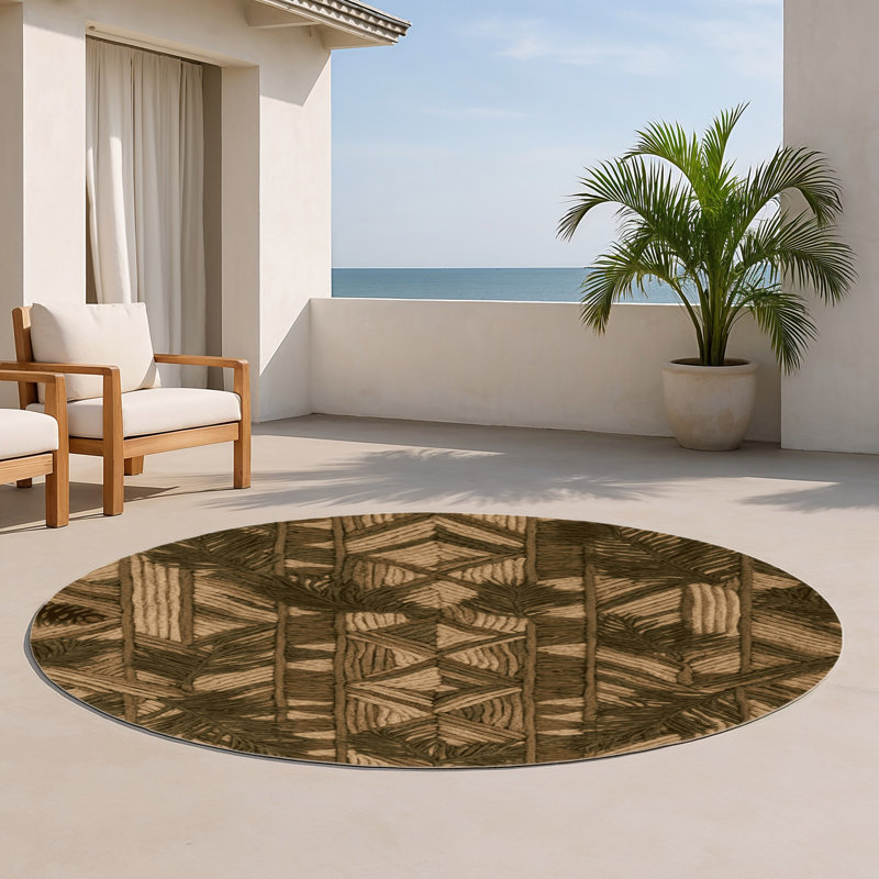 Tapis d'intérieur et d'extérieur brun Botanical, Rond 5 pi