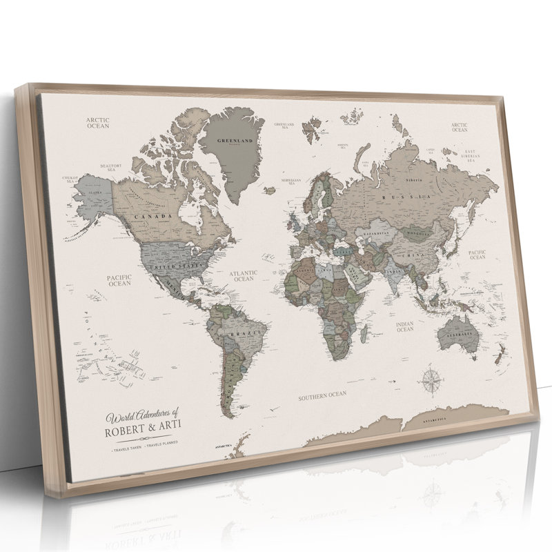 Carte du monde personnalisée en forme de punaise avec tons de terre, H 25,5 po x l 41,5 po, Champagne, Oui