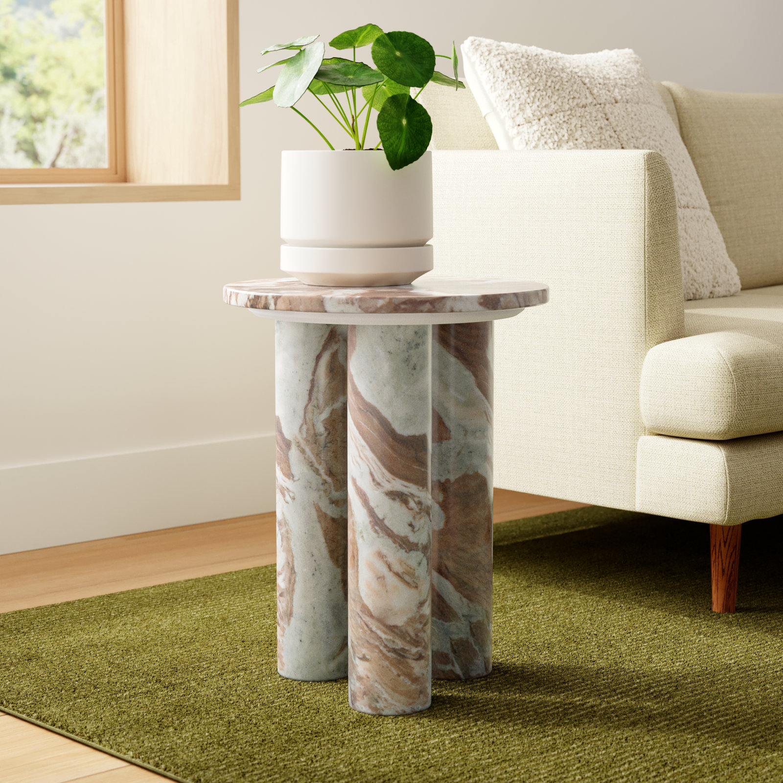 Izel End Table, Brown/White