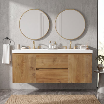 Ensemble de meuble-lavabo mural 59,3 po avec comptoir SMC, portes à fermeture en douceur et tiroirs divisés, assemblage requis, robinet et drain exclus