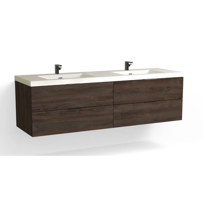 Avila 72" W Freestanding Double Bathroom Vanity with Dawson Leg , Matte White/8" Widespread, Nocino, Matte Black