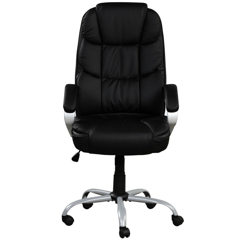Chaise de bureau en similicuir noir avec réglage de la hauteur, pivotant à 360 degrés, inclinaison de 15 po, ergonomique confortable, structure en contreplaqué, conception rectangulaire réglable pour ordinateur