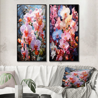 «Pink Orchids Tropical Allure», 2 pièces sur toile