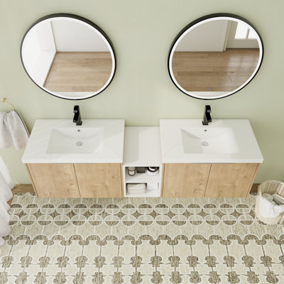 Meuble-lavabo double 71,17 po avec plateau en résine Kassidi