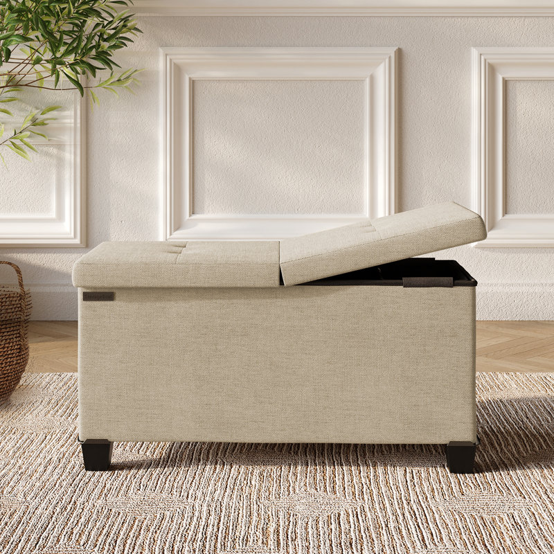 Banc de rangement avec repose-pieds Vérrant, H 15 po x l 30 po x P 15 po, Cream