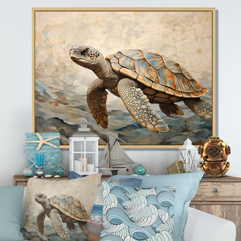 Minimalisme, tortue aventure I sur toile, Cadre naturel flottant, 16" H x 32" W